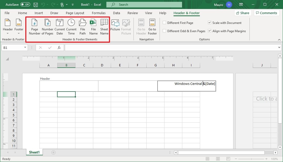 Excel header footer