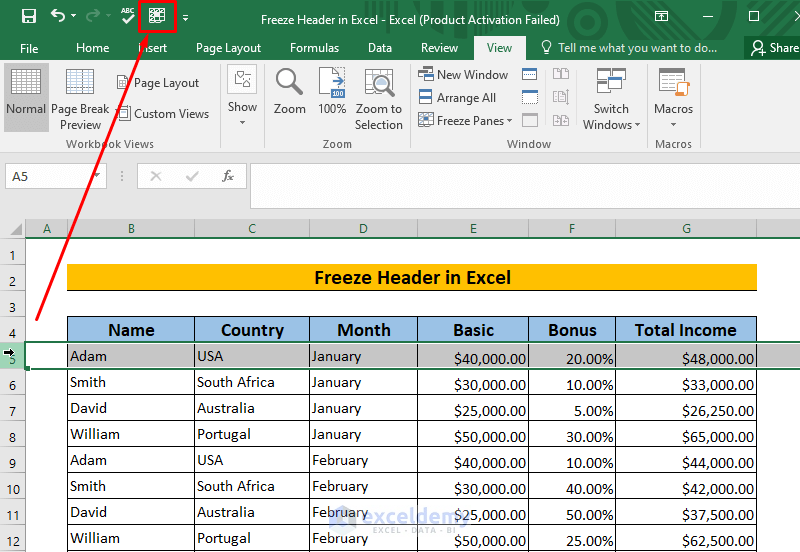 Excel Header Row Freeze