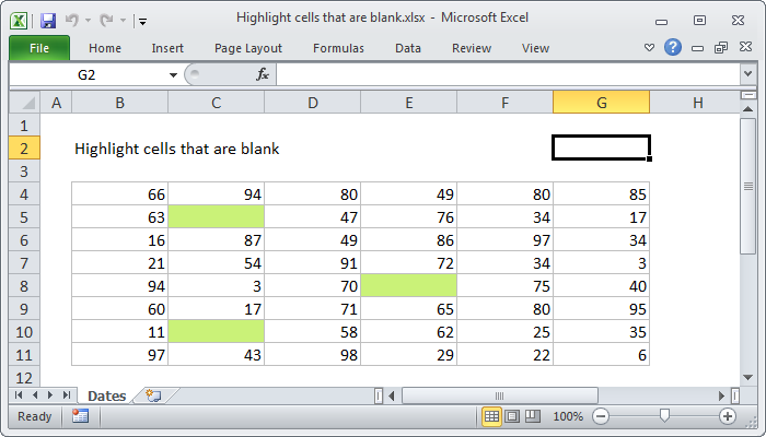 Excel Highlight Empty Cells