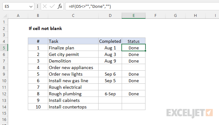 Excel If Cell Not Blank Formula And Examples