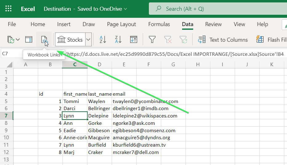 Importing data from a table