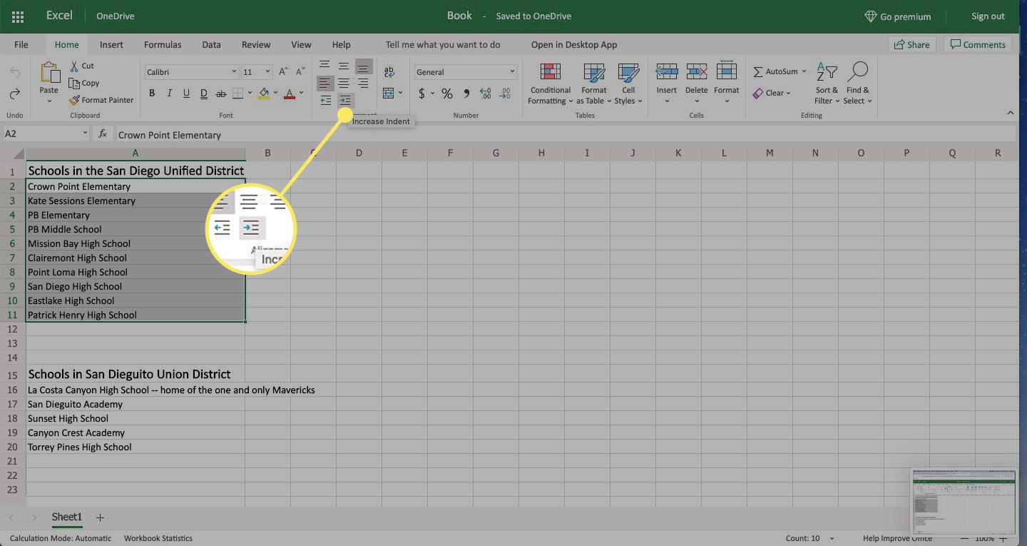 Excel Increase Indent Button