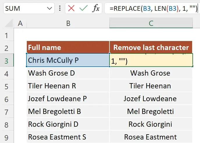 Excel Last Character Formula