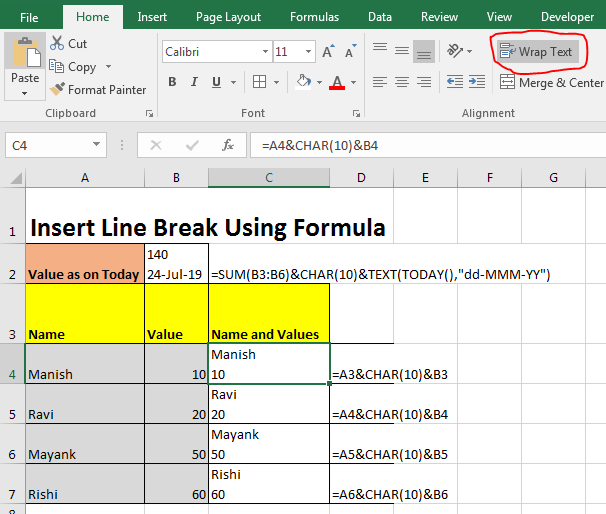 Excel Line Break Solution 1