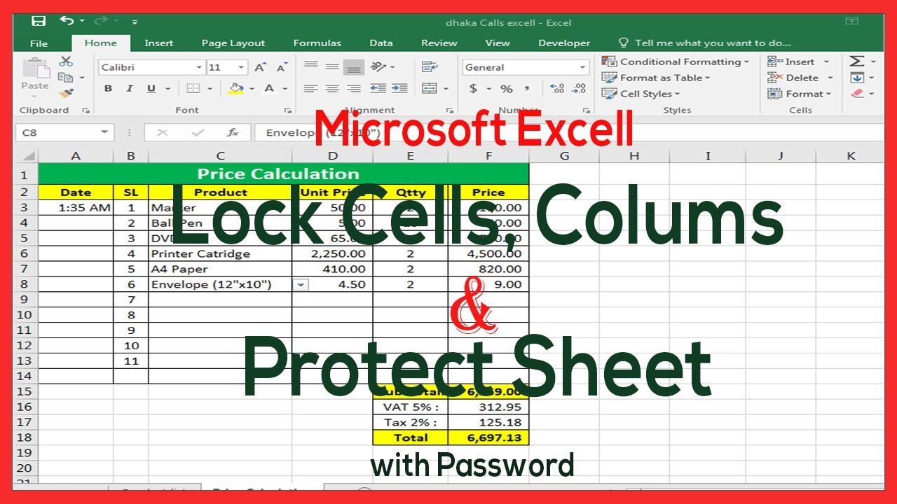 Excel lock cells with password