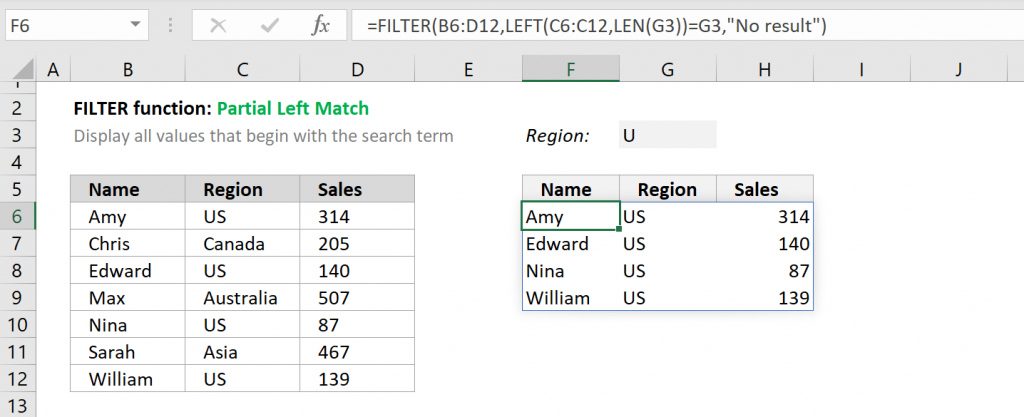 Excel MATCH FILTER Function