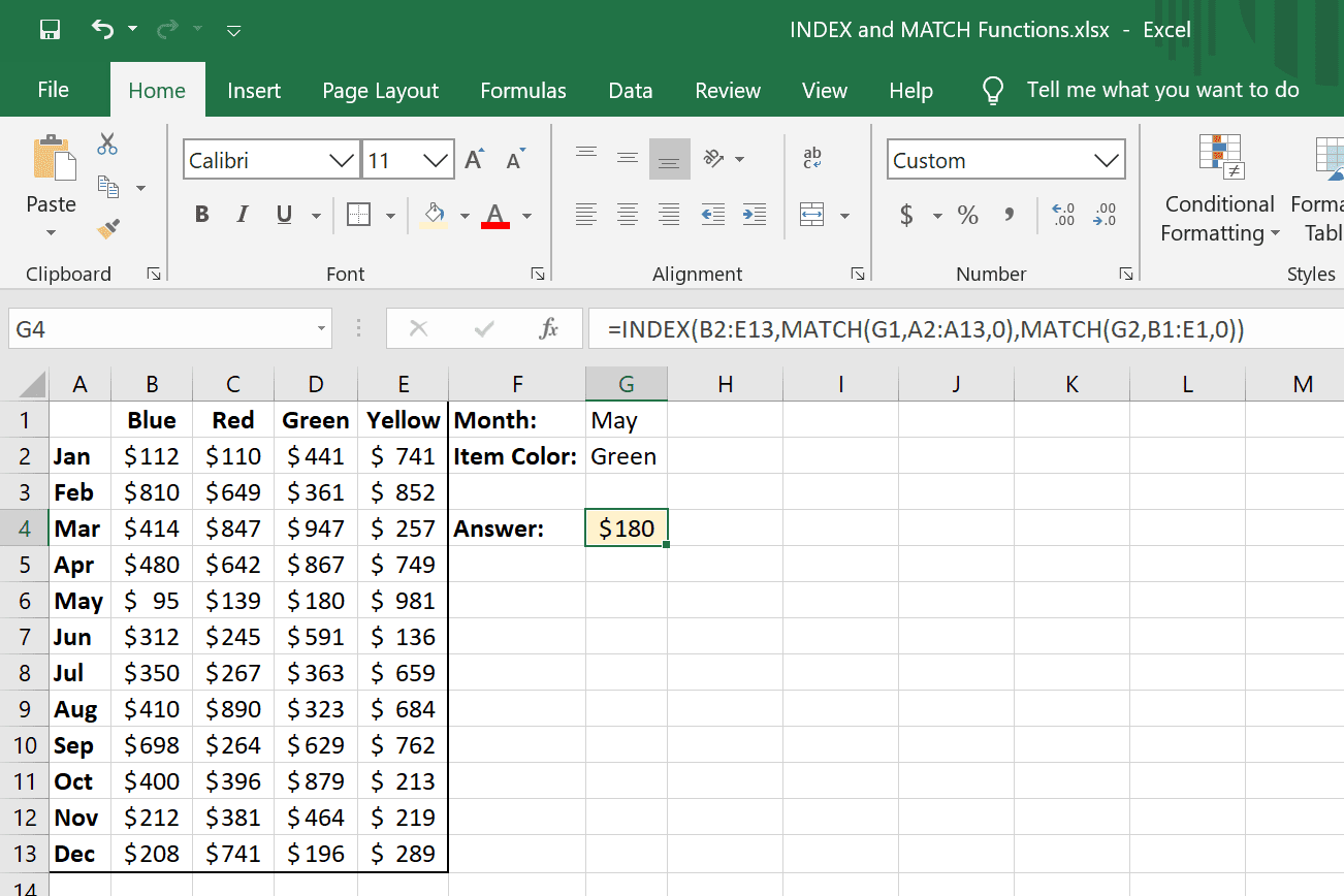 Excel MATCH INDEX Function