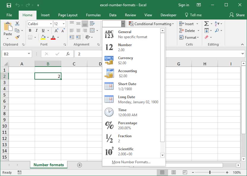 Excel Number Formatting Button