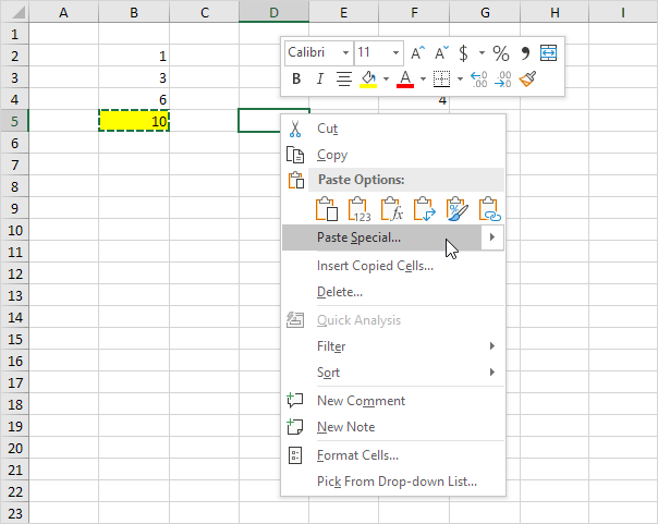 Excel Paste Options