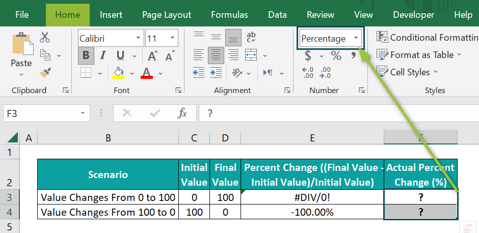 Excel percentage change formula examples