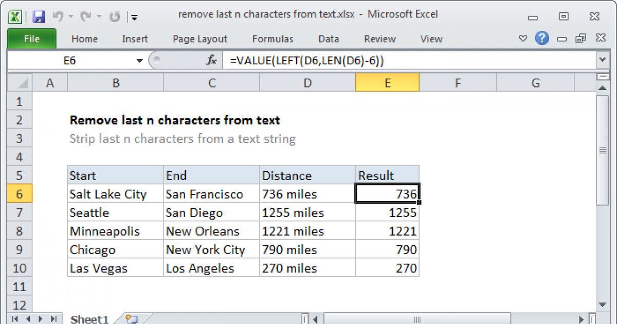 Using the RIGHT function to remove last N characters in Excel