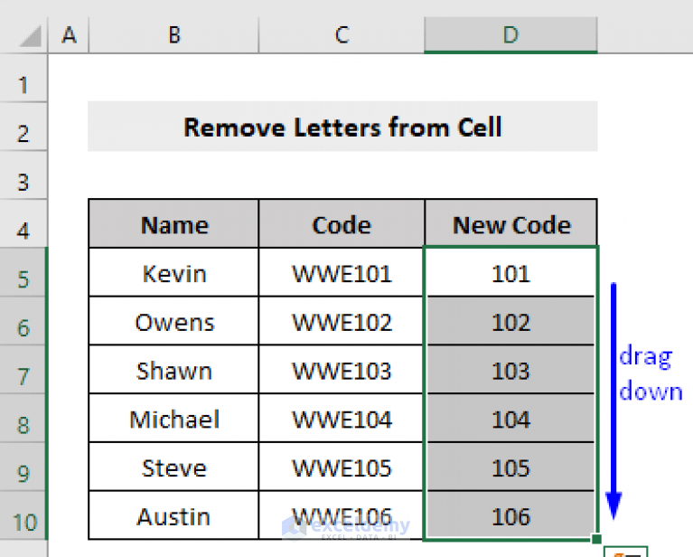 Excel Remove Letters Sample