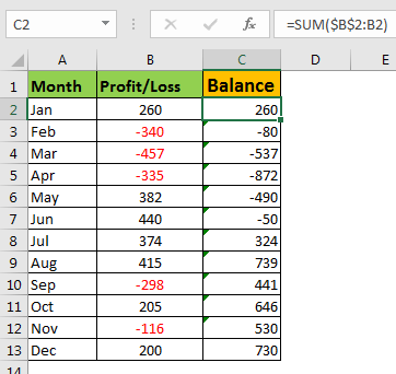 Excel Running Balance Formula with Named Ranges