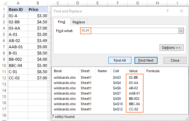 Excel Search Wildcards