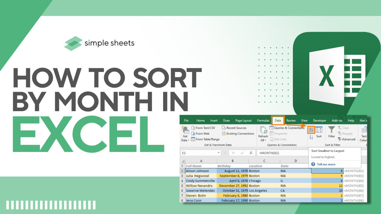 Excel Sort by Month Example 2