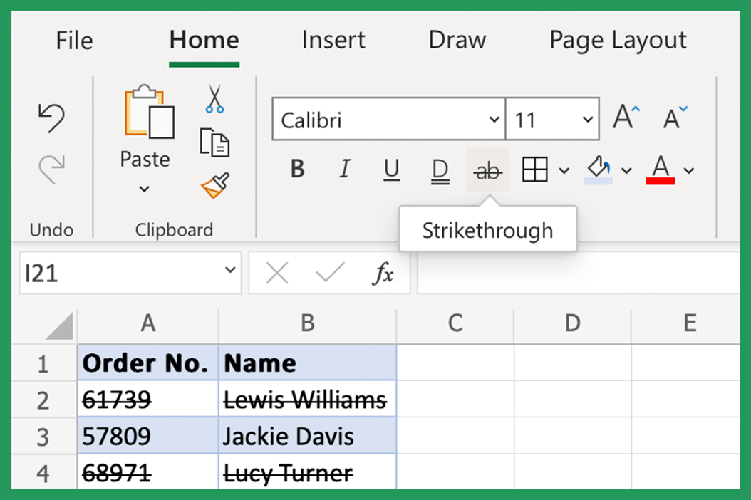 Excel Strikeout Text Formatting