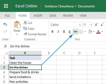 Excel Strikethrough Button