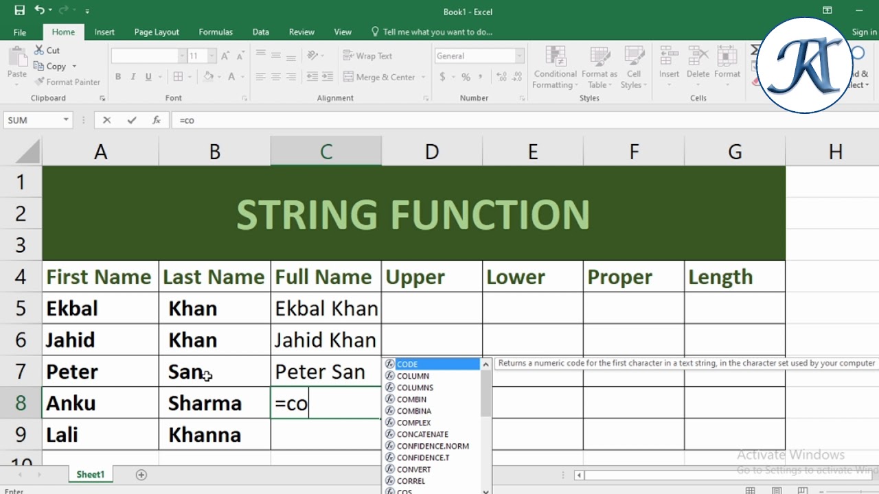 Excel String Functions Example 02