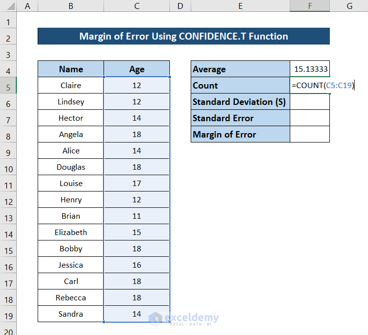 Excel Template Margin of Error