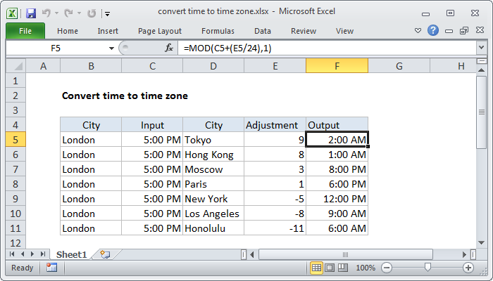 Excel Timezone Function