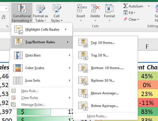 Excel Top/Bottom Rules with Conditional Formatting