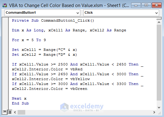 Excel VBA Change Cell Color Based on Value