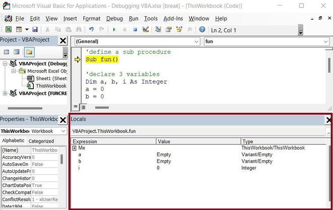 Debugging VBA Code in Excel