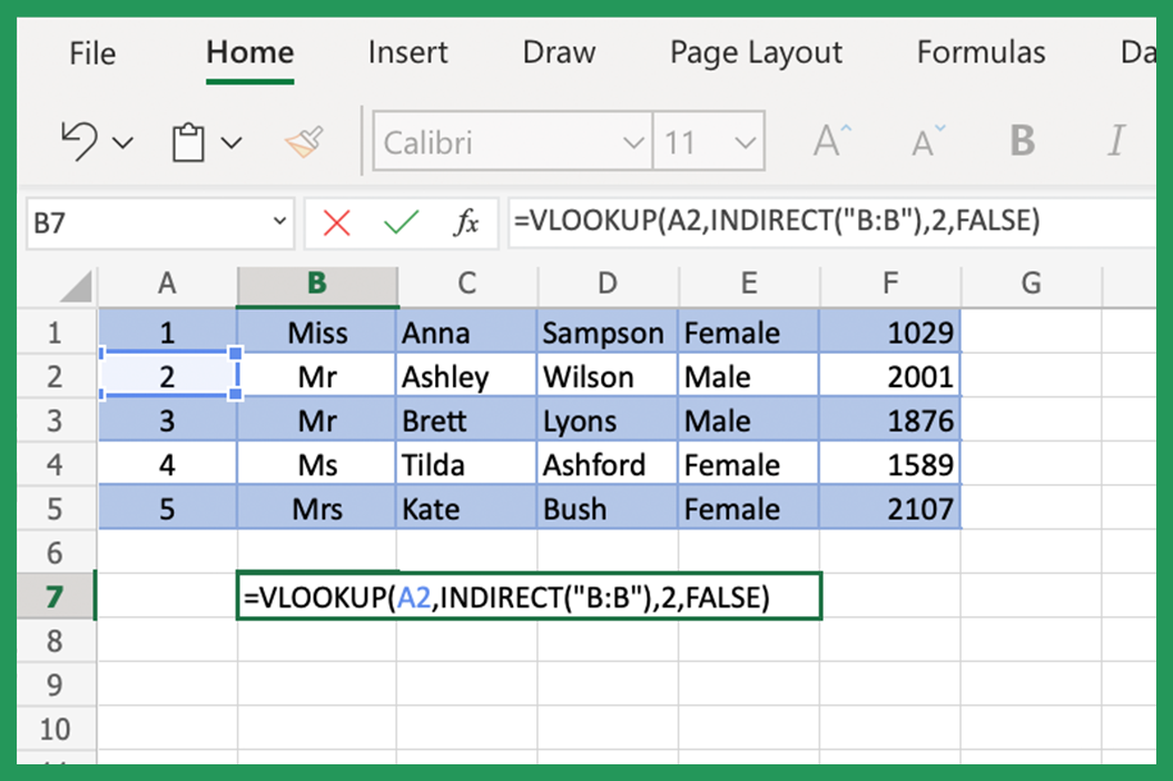 Excel VLOOKUP Indirect