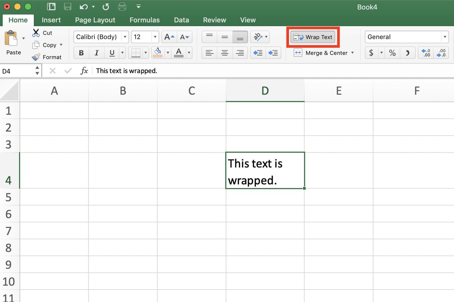 Excel Wrap Text Option