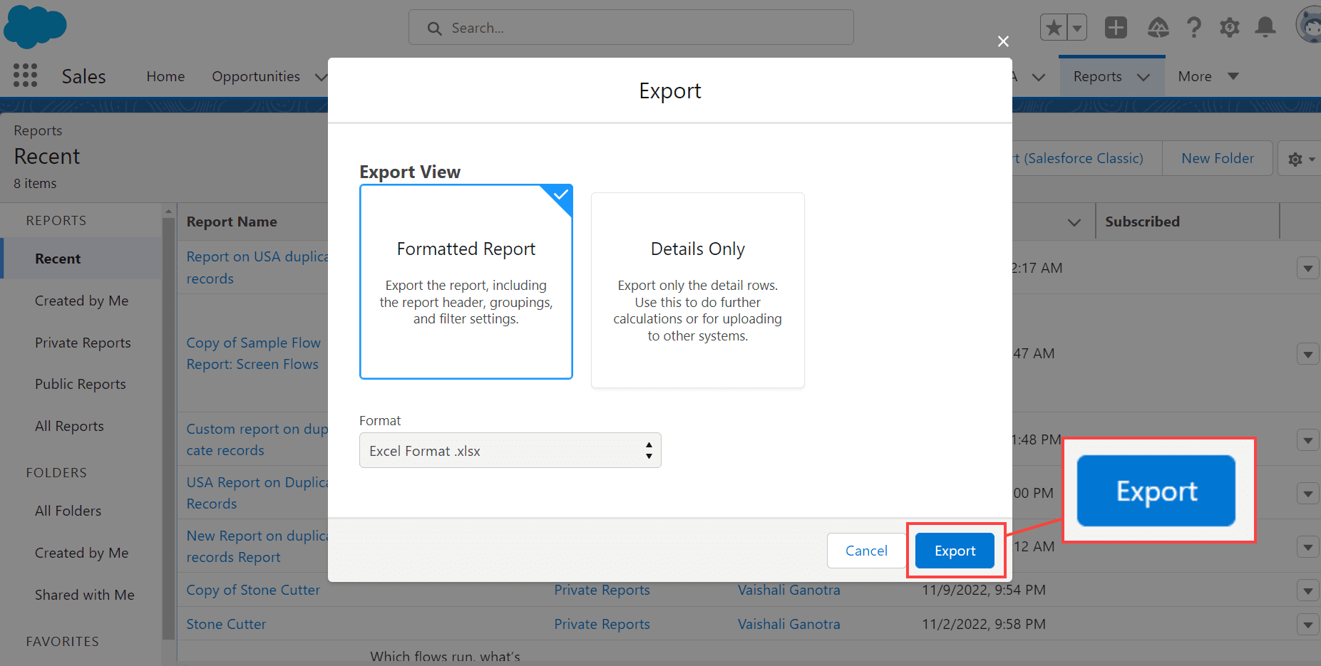 Export Salesforce Report to Excel