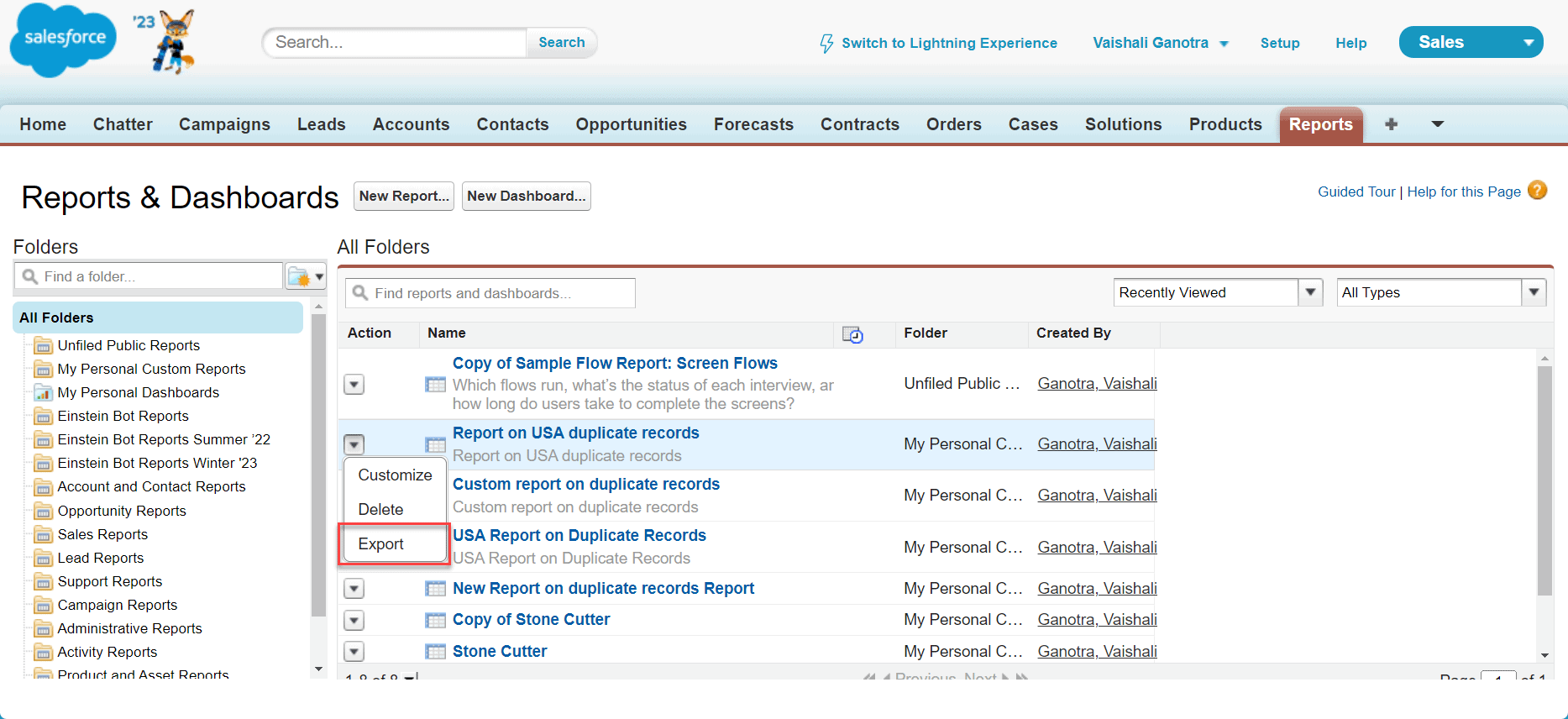 Export Salesforce Report