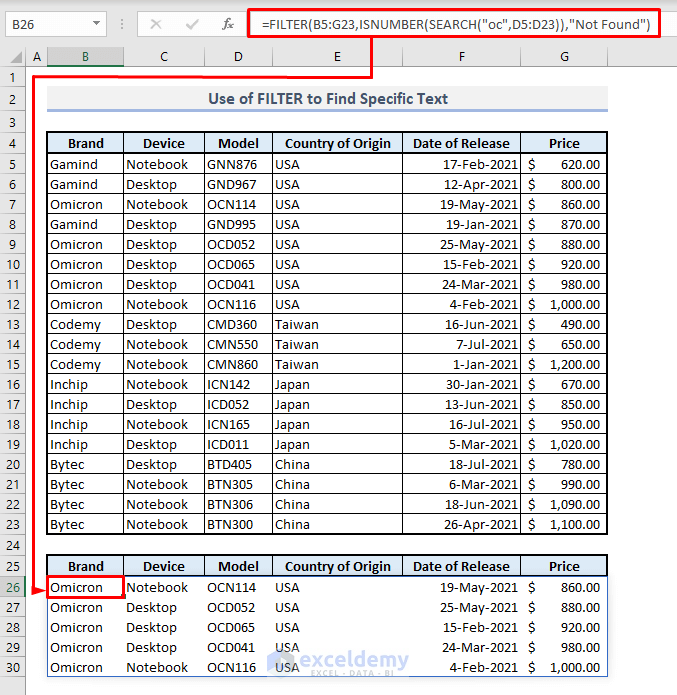 Using FILTER with ROW Function