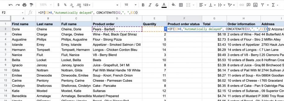 Google Sheets Concatenate Examples