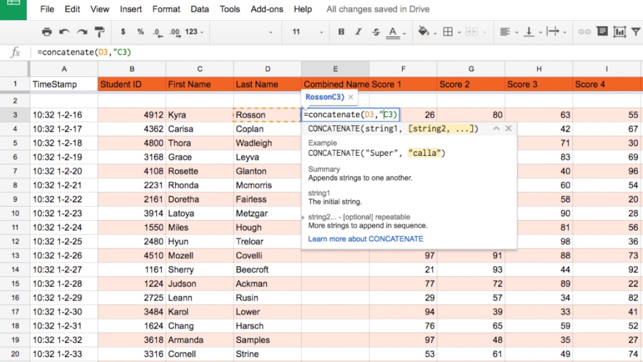 Google Sheets Concatenate Examples