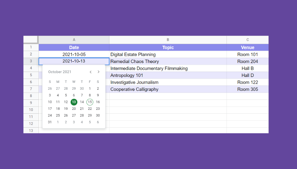 Google Sheets Date Picker Add-on