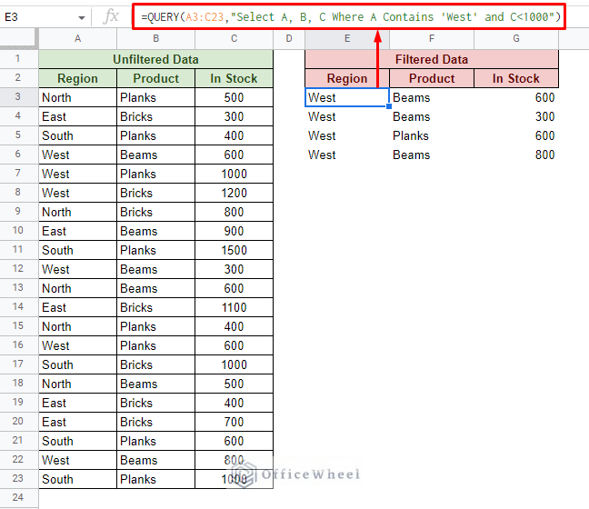 Google Sheets Filter Criteria