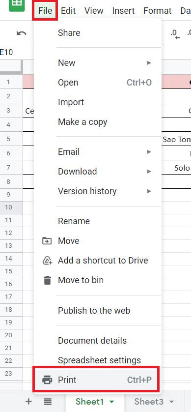 Google Sheets Print Preview Options