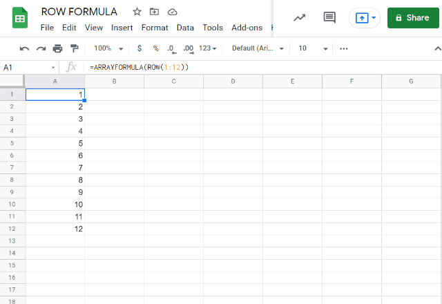 Google Sheets ROW Function