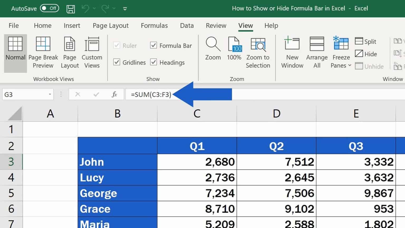 Hide Excel Formulas with Formula Bar