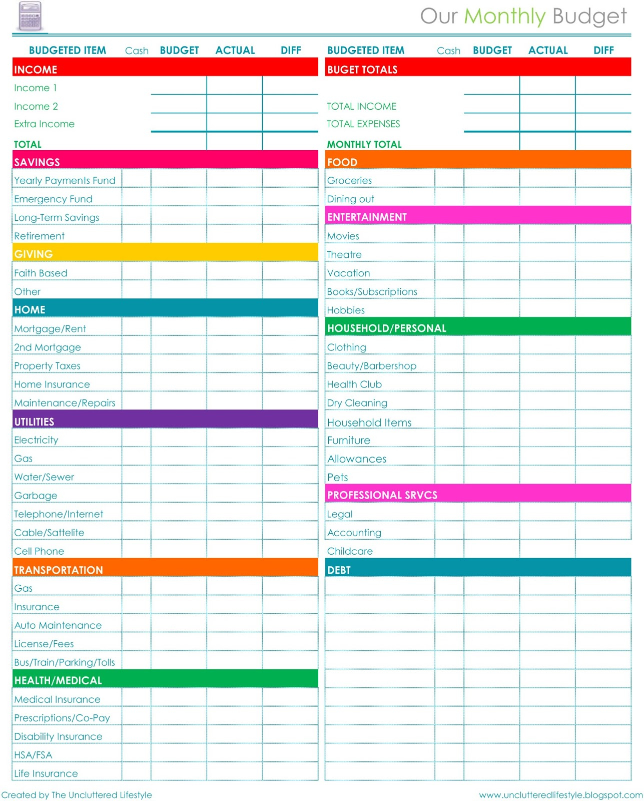 Household Budget Template