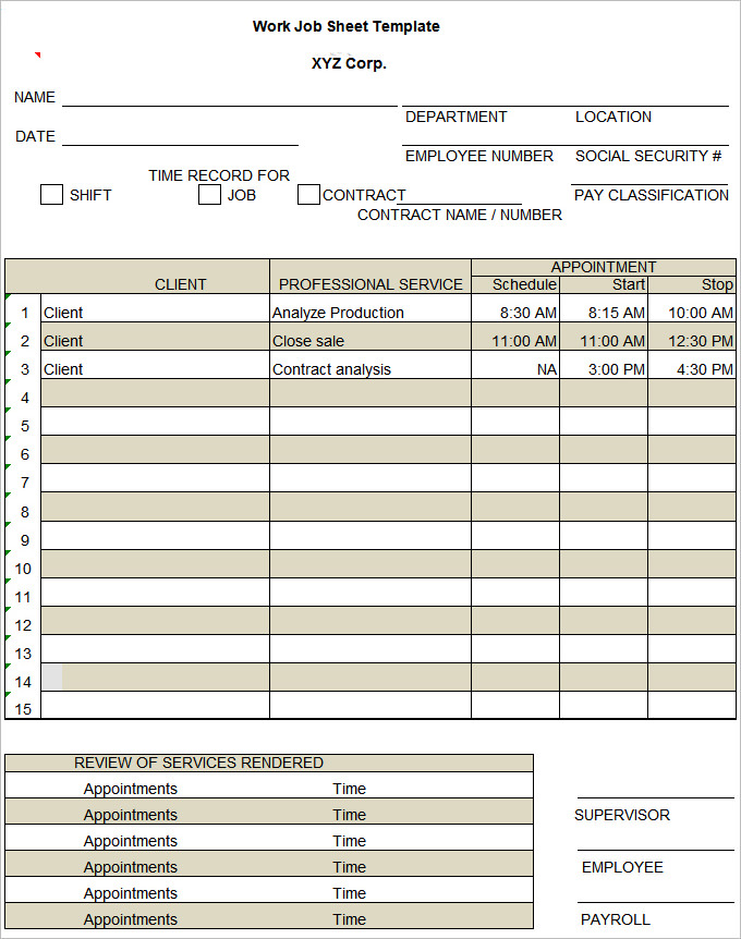 Job Sheet Template Word Download