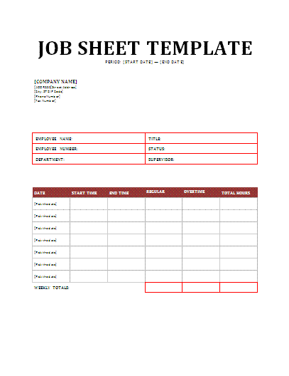 Job Sheet Template Word