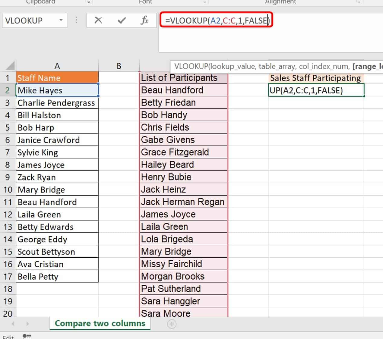 Lookup Formula Example