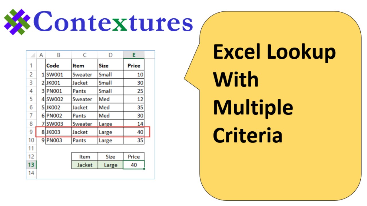 Multiple criteria lookup Excel