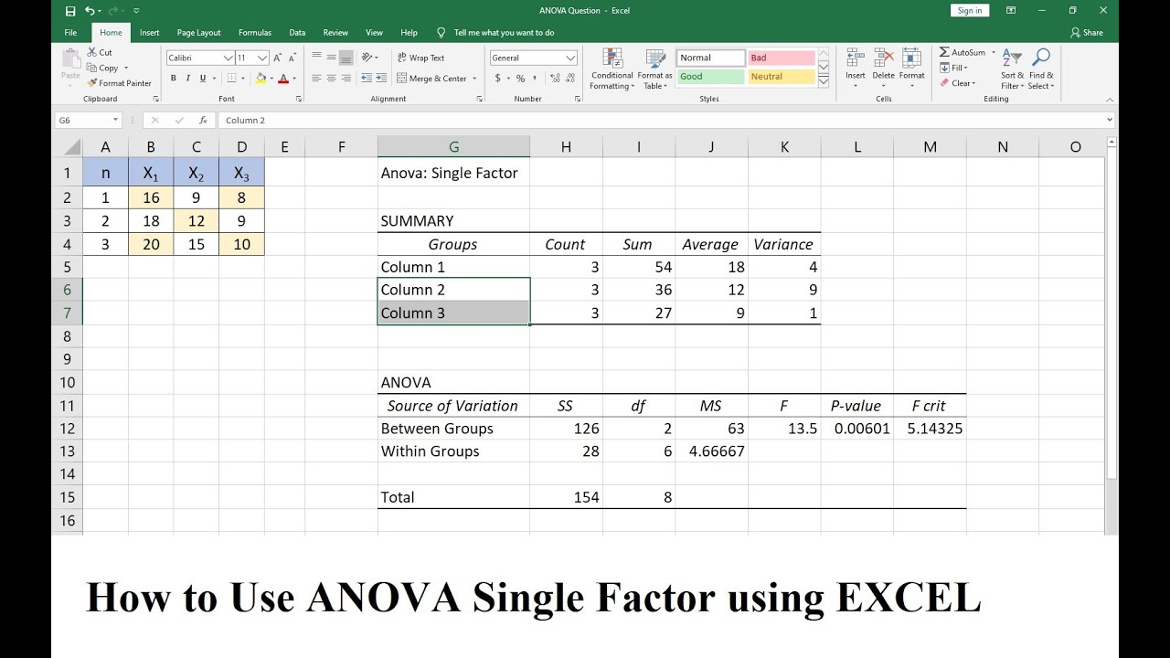 One Factor Anova In Excel Made Easy