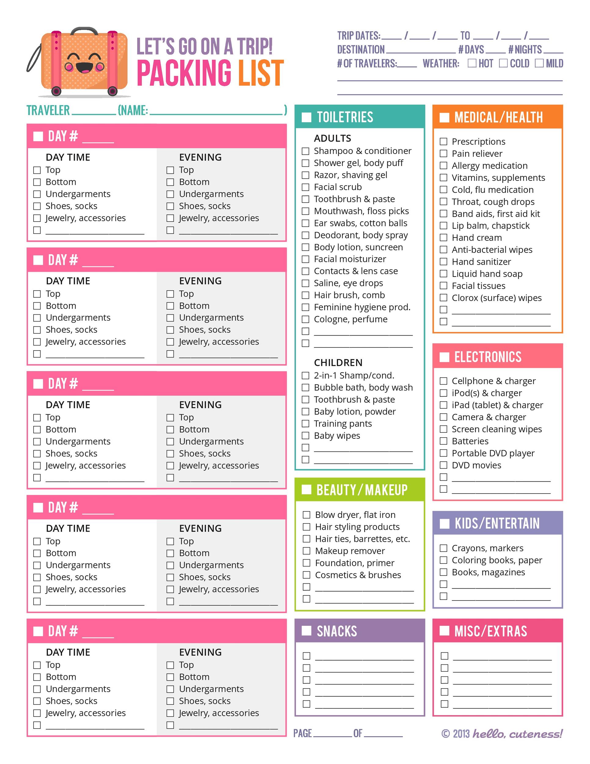 Packing List Template for Moving