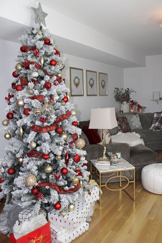 Plaid Red Gold Ribbon Christmas Tree Decorating Ideas