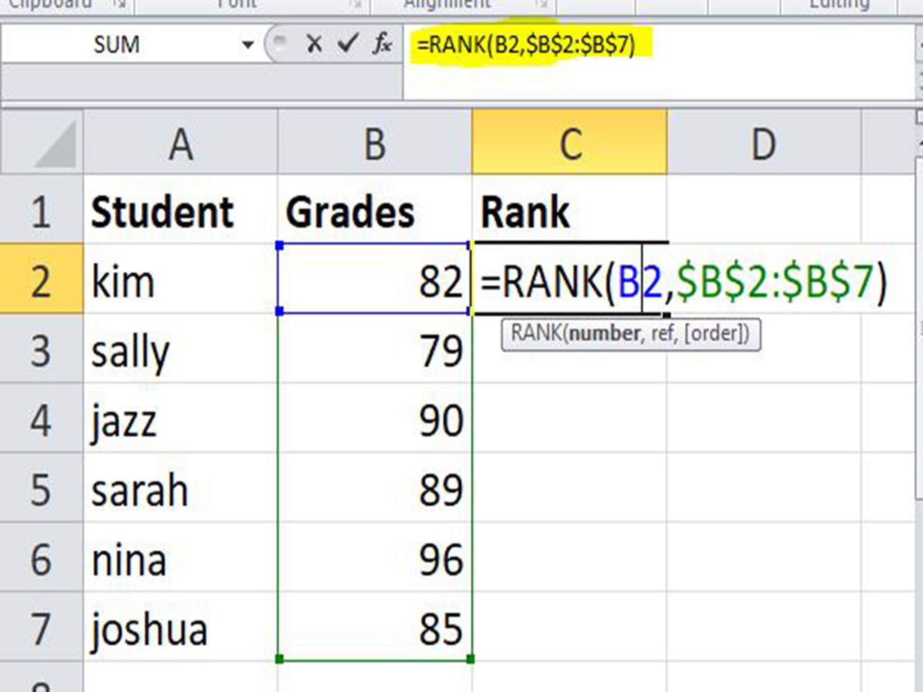 RANK Function in Excel