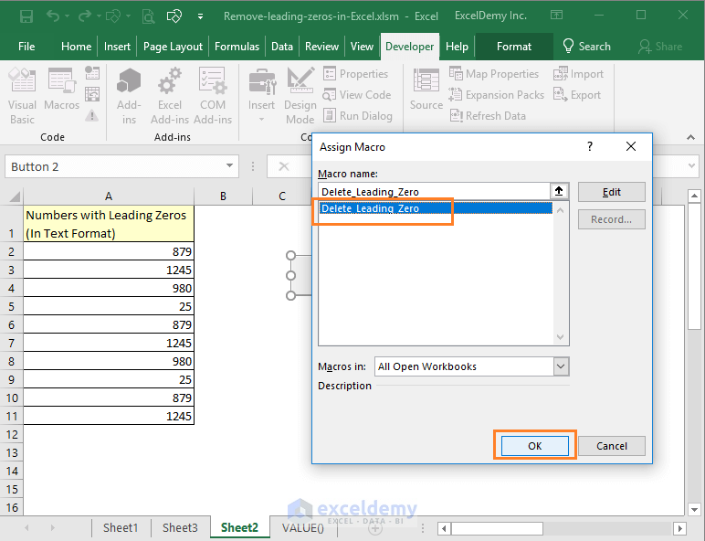 Remove leading zeros in Excel using a VBA macro