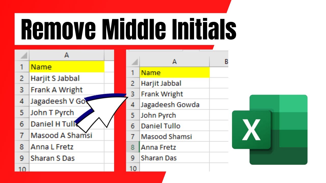 Remove Middle Initials Excel